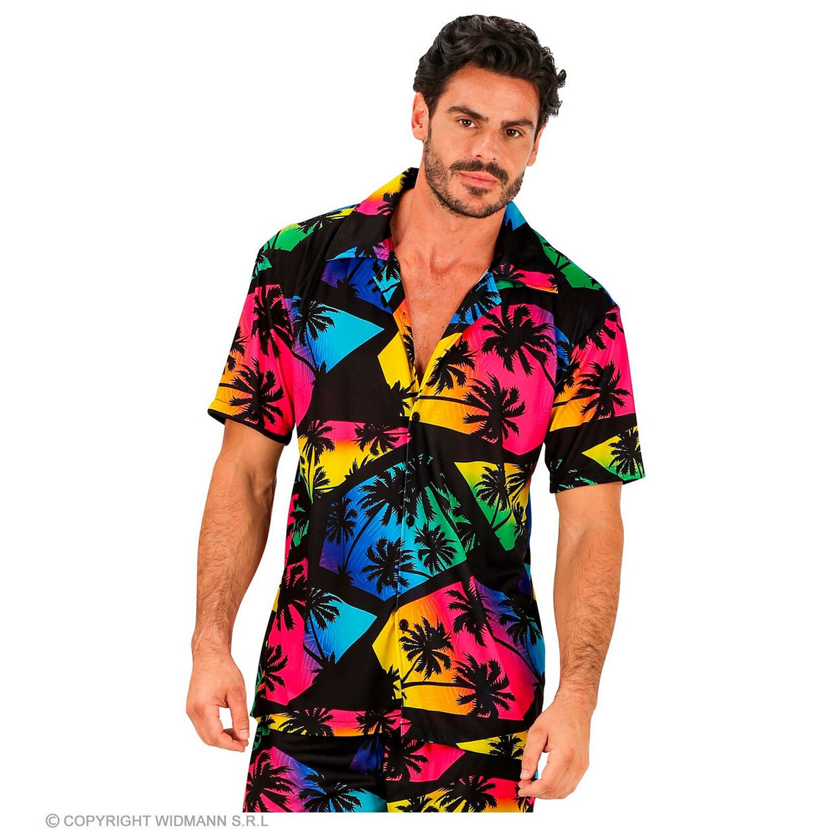 Op deze afbeelding zie je een Kostuums, van het merk Widmann. Summer Sunset Palmtree Shirt Man