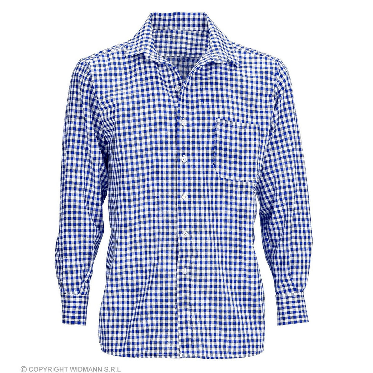 Op deze afbeelding zie je een Kostuums, van het merk Widmann. Blokjesblouse Blauw / Wit Geblokt Man