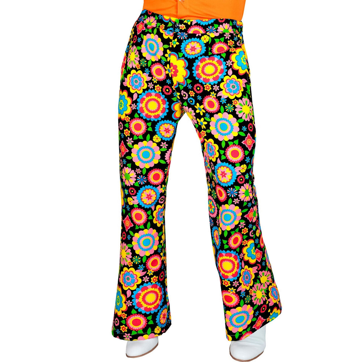 Op deze afbeelding zie je een Kostuums, van het merk Widmann. So Into The 60s Flower Love Wijde Pijpen Broek Man