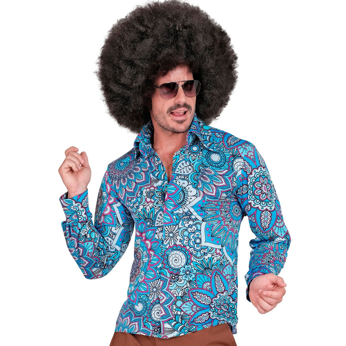Op deze afbeelding zie je een Kostuums, van het merk Widmann. Super 60s Mandala Blue Overhemd