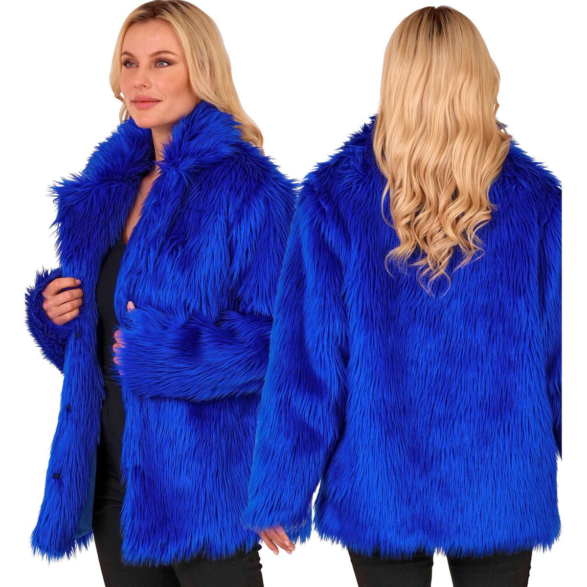 Op deze afbeelding zie je een Kostuums, van het merk Widmann. Blauwe Bontjas Furry Blue