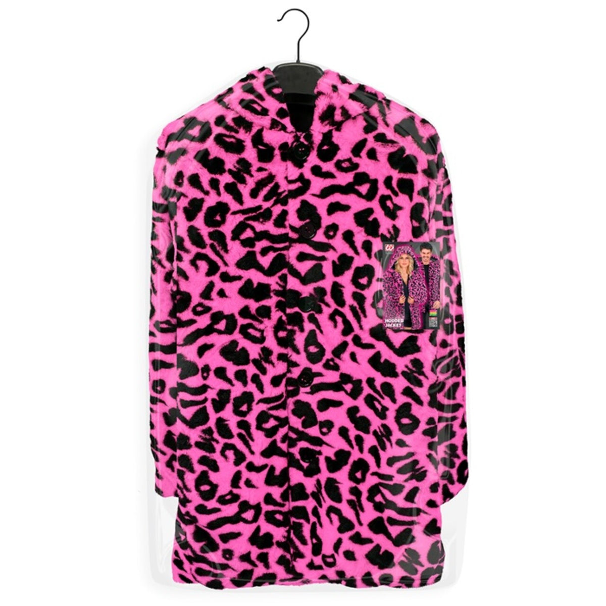 Op deze afbeelding zie je een Kostuums, van het merk Widmann. Bontjas Met Capuchon Cosy Snuggles Luipaard Roze