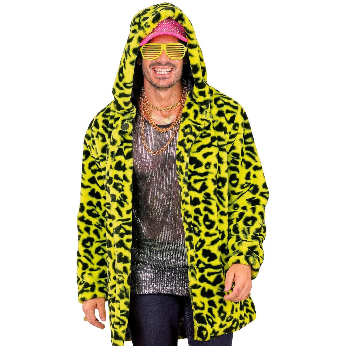 Op deze afbeelding zie je een Kostuums, van het merk Widmann. Bontjas Met Capuchon Crazy Animal Party Geel