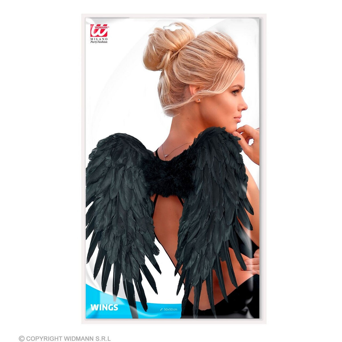 Op deze afbeelding zie je een Accessoires, van het merk Widmann. Dark Angel Vleugels Zwart Met Veren