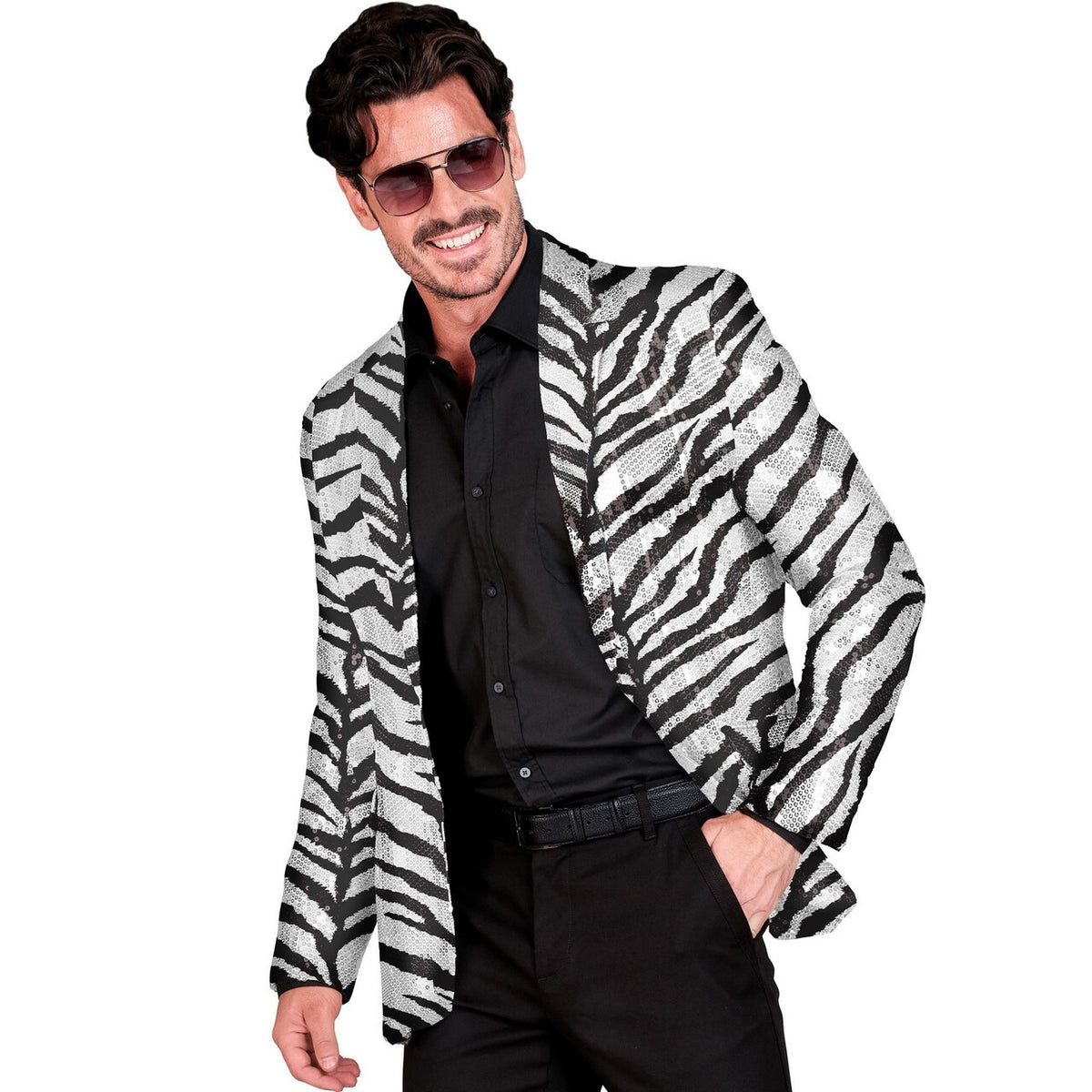 Op deze afbeelding zie je een Kostuums, van het merk Widmann. Pailletten Colbert Mr Safari Bling Man