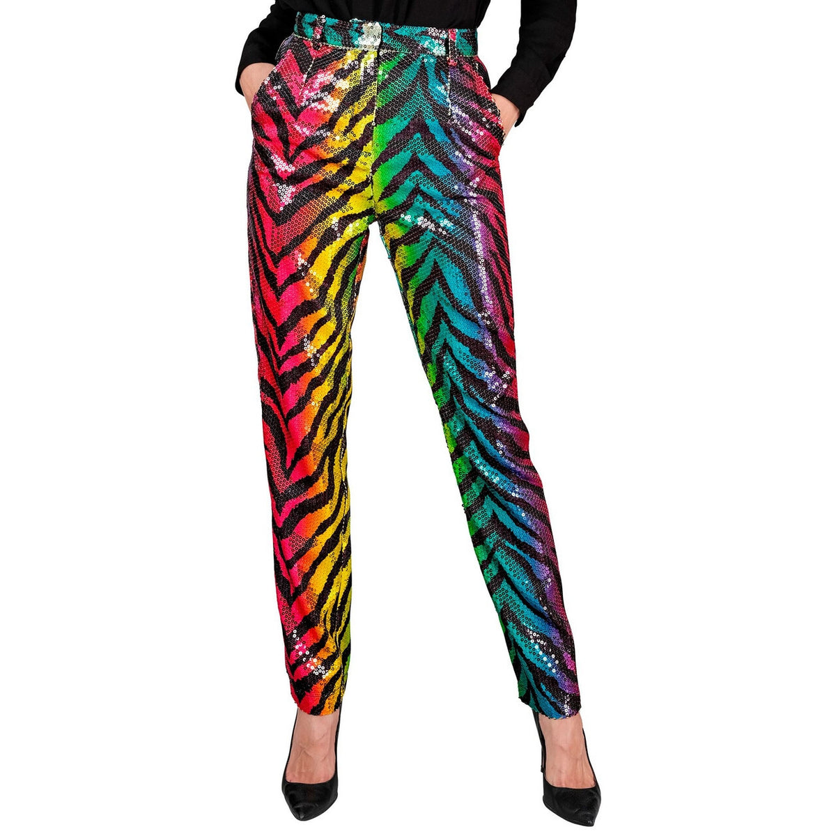 Op deze afbeelding zie je een Kostuums, van het merk Widmann. Pailletten Rainbow Tiger Broek Vrouw