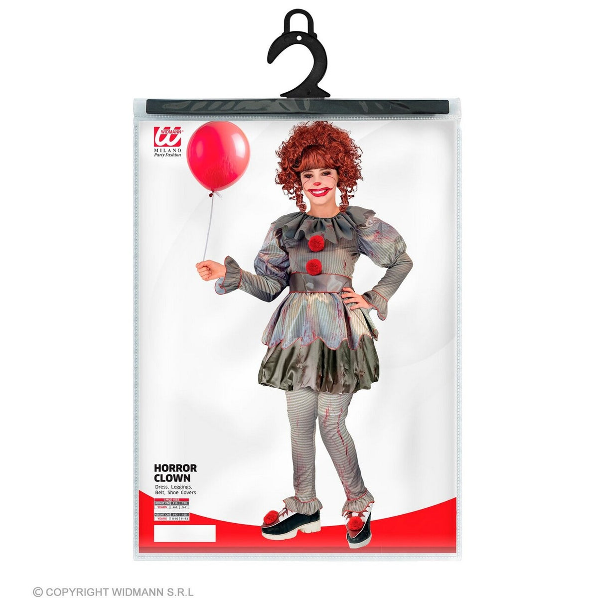Op deze afbeelding zie je een Kostuums, van het merk Widmann. Moordende Clown Wijze Penny Meisje Kostuum