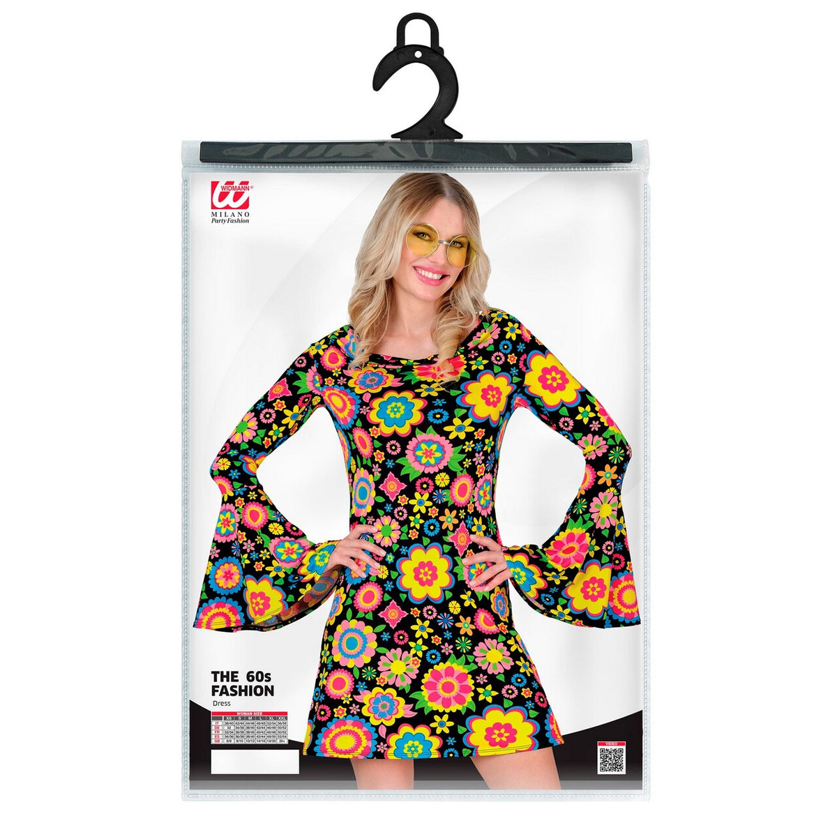 Op deze afbeelding zie je een Kostuums, van het merk Widmann. So Into The 60s Jurk Flower Love Vrouw
