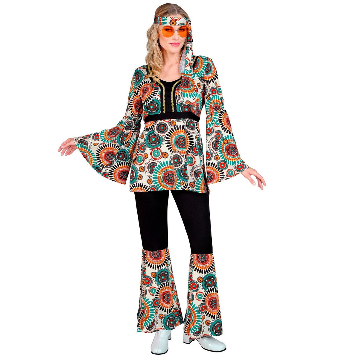 Op deze afbeelding zie je een Kostuums, van het merk Widmann. Very Vintage Hippie Jaren 60 Style Vrouw Kostuum