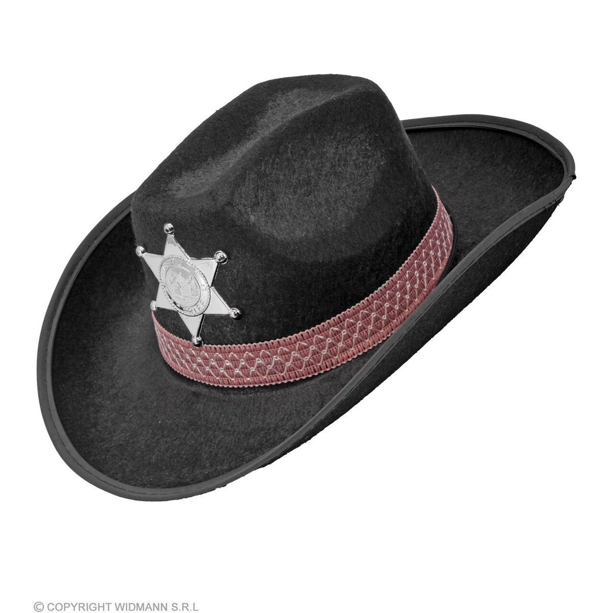 Op deze afbeelding zie je een Accessoires, van het merk Widmann. Cowboyhoed Zwart Met Sheriff Ster Kind
