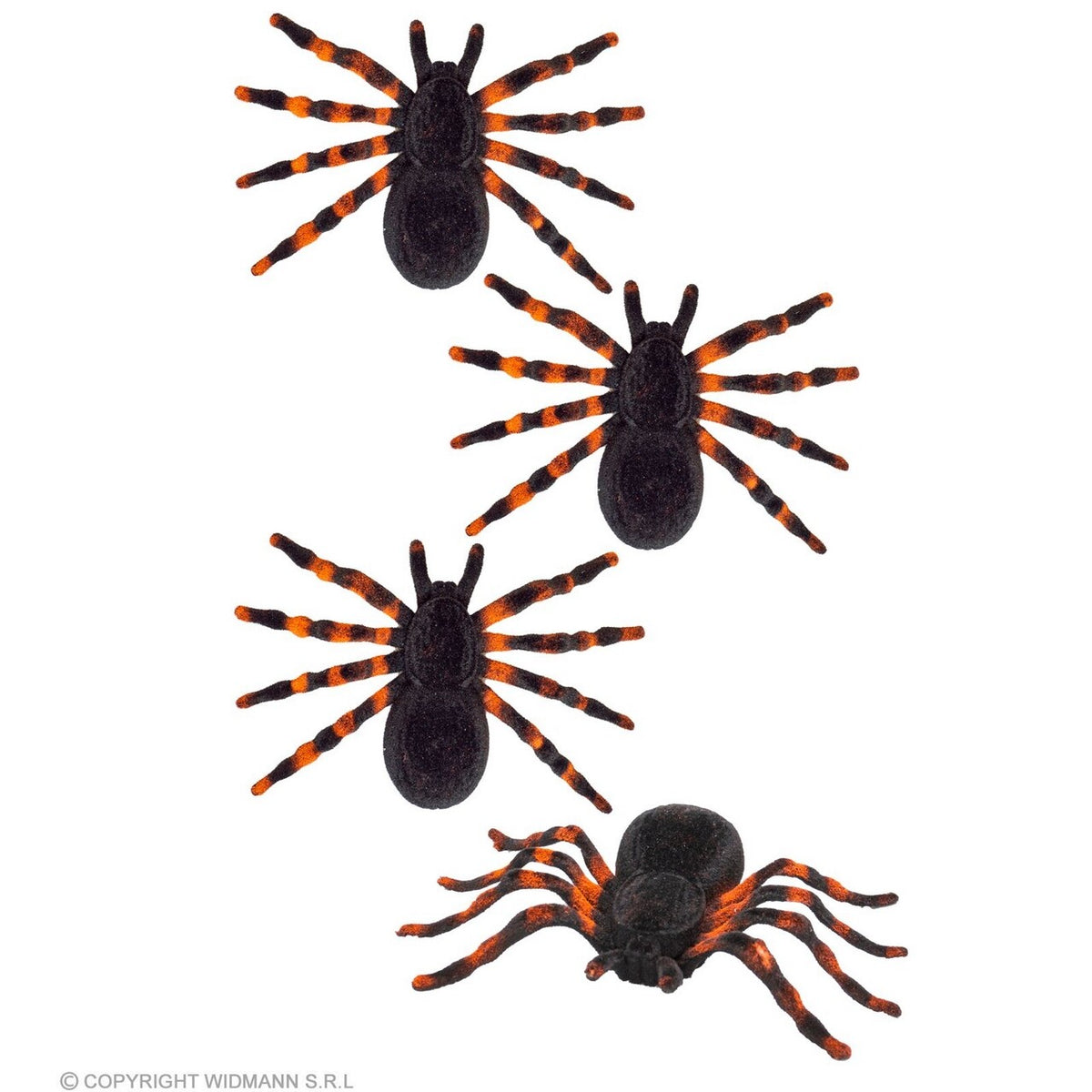 Op deze afbeelding zie je een Decoratie, van het merk Widmann. Set Van 4 Gevlekte Tarantulas