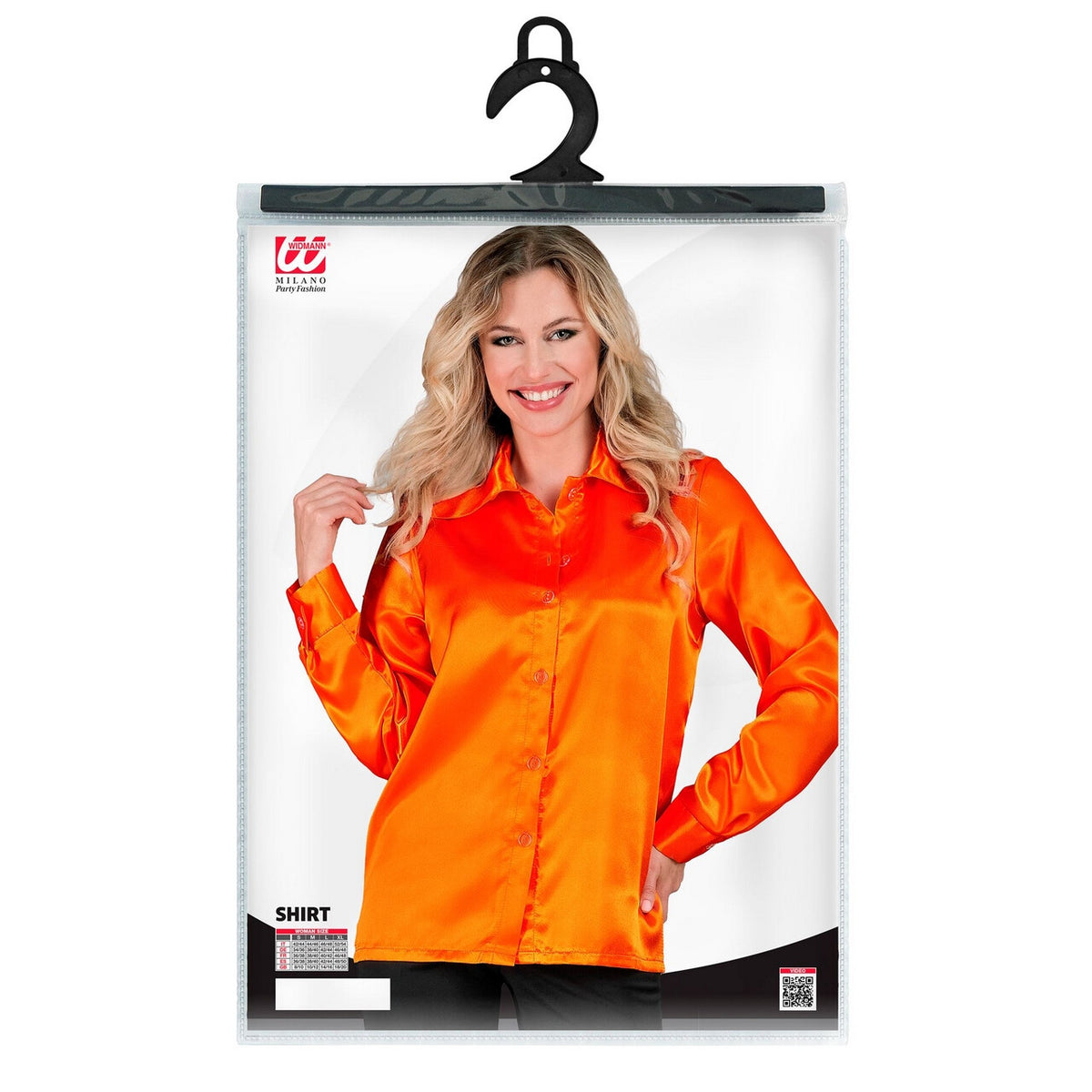 Op deze afbeelding zie je een Kostuums, van het merk Widmann. Jaren 70 Blouse Satijn Oranje Vrouw