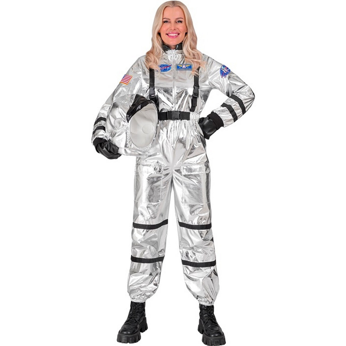 Op deze afbeelding zie je een Kostuums, van het merk Widmann. Astronaut Silver Moon Vrouw Kostuum