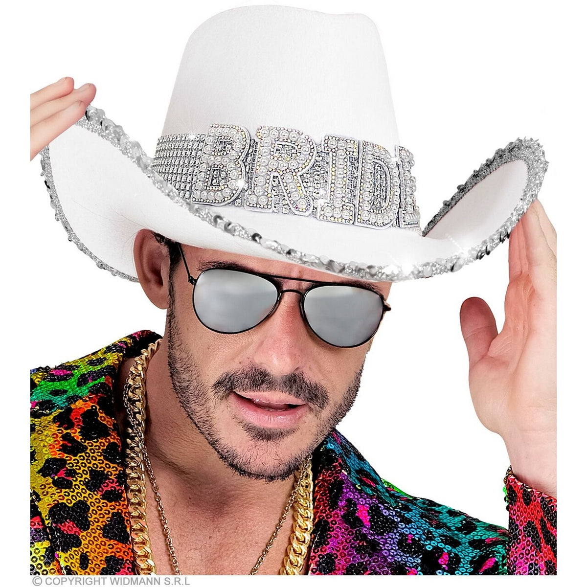 Op deze afbeelding zie je een Accessoires, van het merk Widmann. Cowboyhoed Wit Bride Met Pailletten