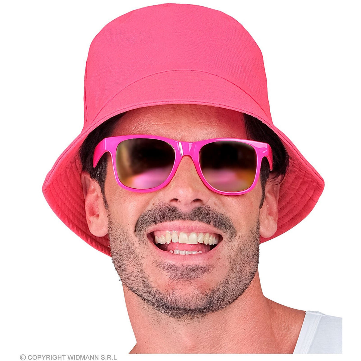 Op deze afbeelding zie je een Accessoires, van het merk Widmann. Bucket Hat Neon Roze Pop Festival