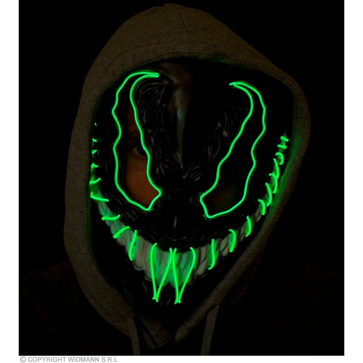 Op deze afbeelding zie je een Accessoires, van het merk Widmann. Masker Venom Monster Met Groen Licht