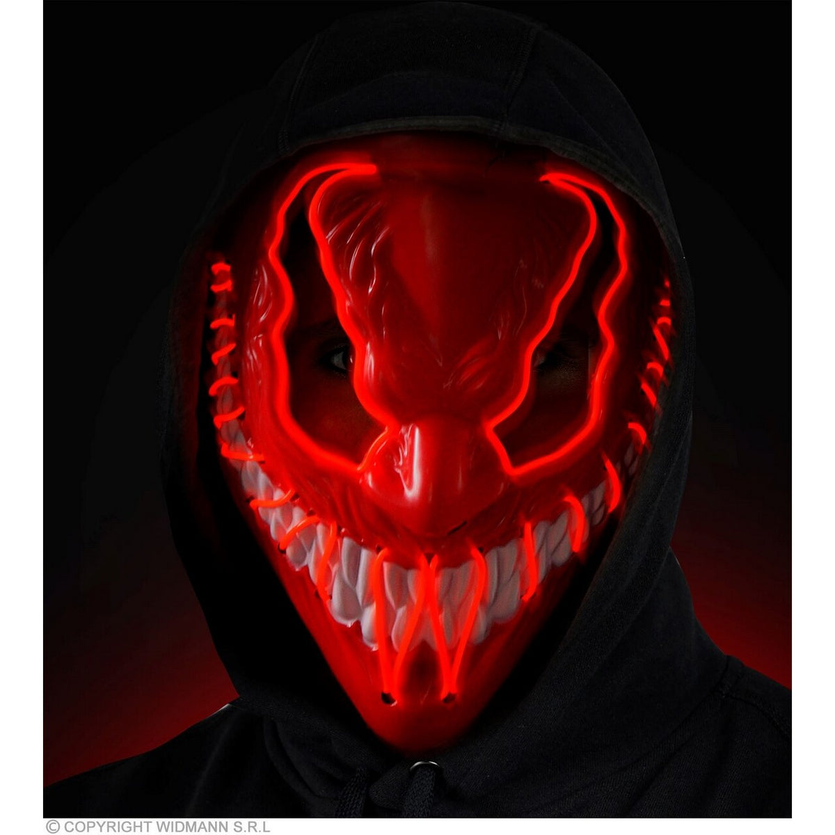 Op deze afbeelding zie je een Accessoires, van het merk Widmann. Masker Venom Monster Met Rood Licht