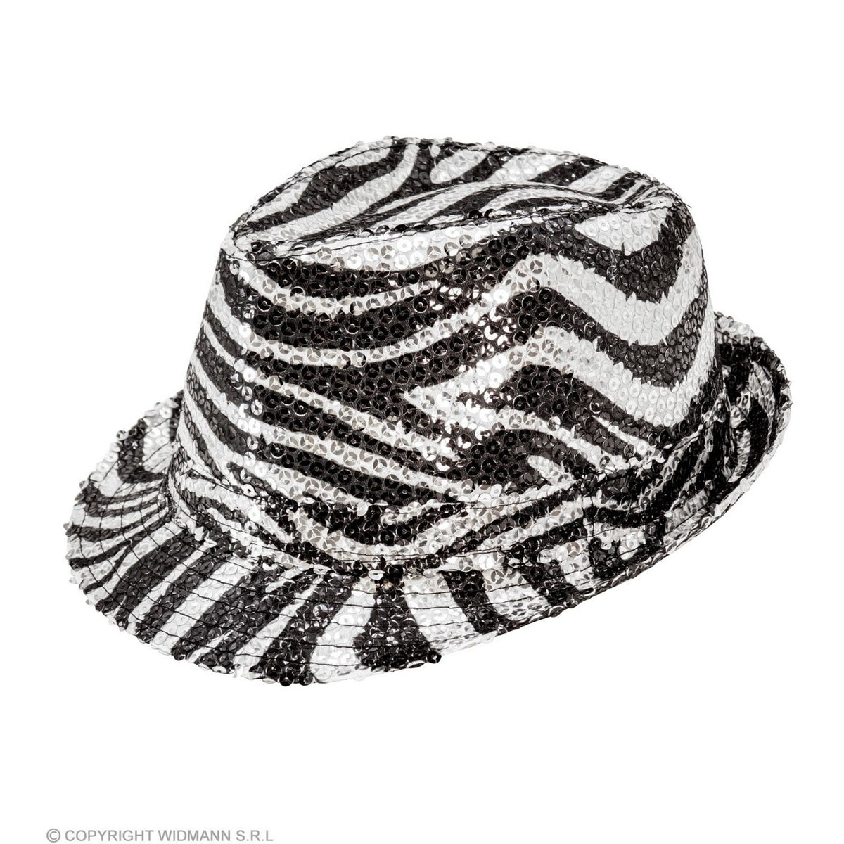 Op deze afbeelding zie je een Accessoires, van het merk Widmann. Pailletten Gangster Hoed Zebra