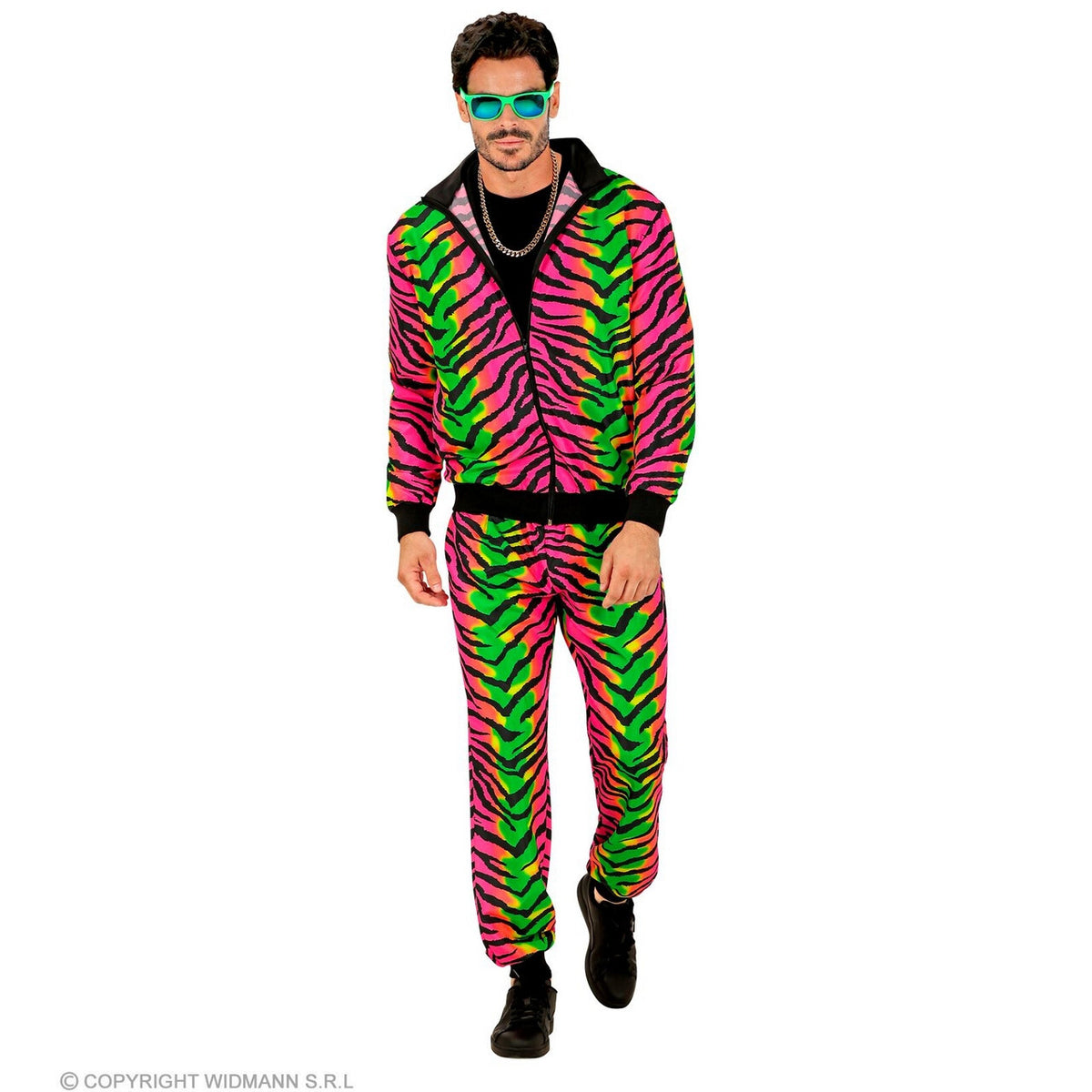 Op deze afbeelding zie je een Kostuums, van het merk Widmann. Neon Raving Tiger Trainingspak Kostuum
