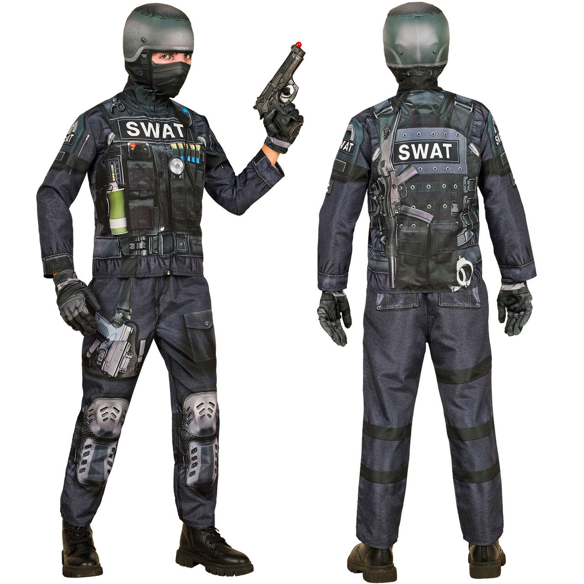 Op deze afbeelding zie je een Kostuums, van het merk Widmann. Geheime Swat Squad Kind Jongen Kostuum