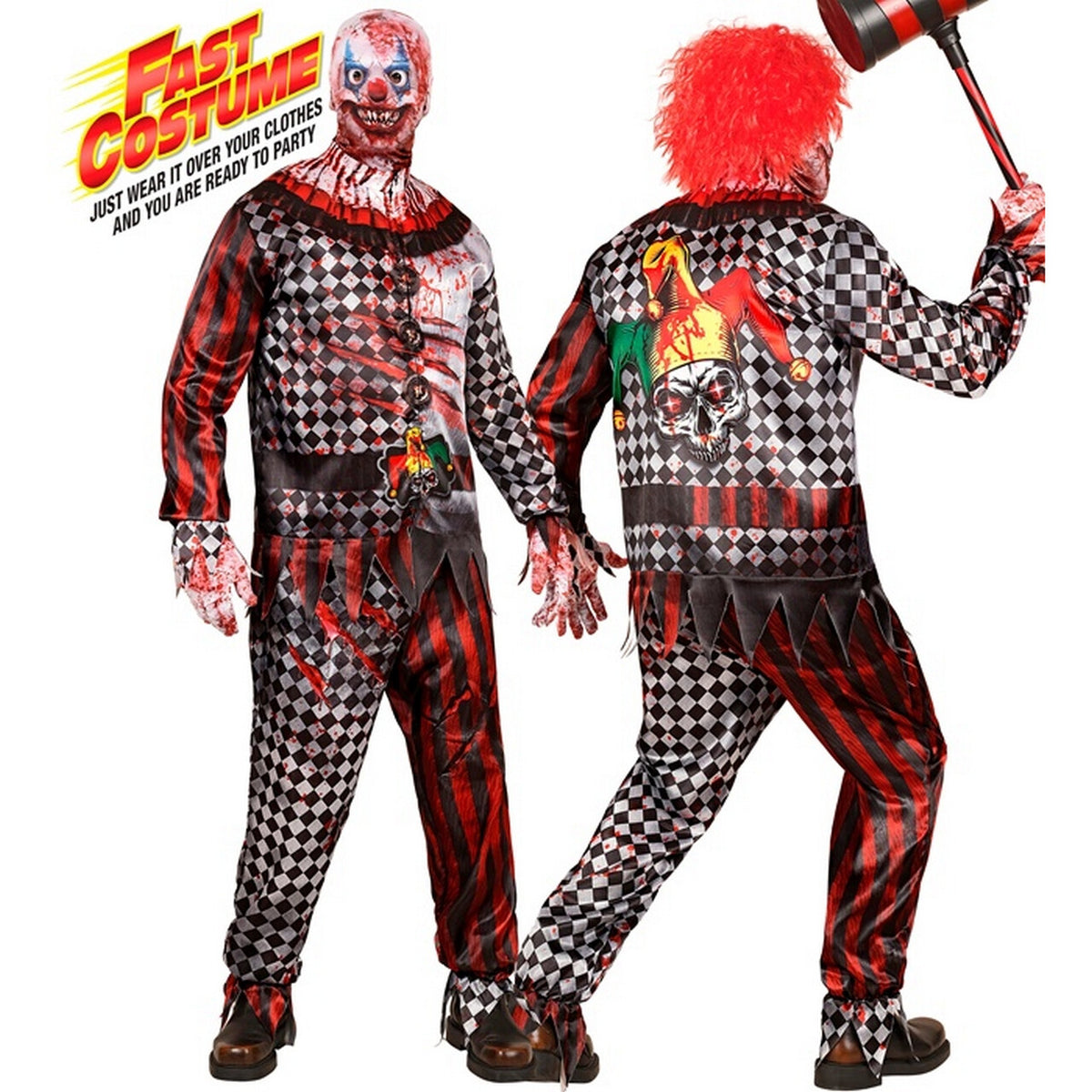 Op deze afbeelding zie je een Kostuums, van het merk Widmann. Bloederige Killer Joker Man Kostuum