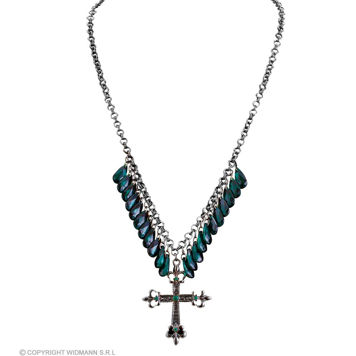Op deze afbeelding zie je een Accessoires, van het merk Widmann. Smaragdgroene Stenen Met Kruis Ketting