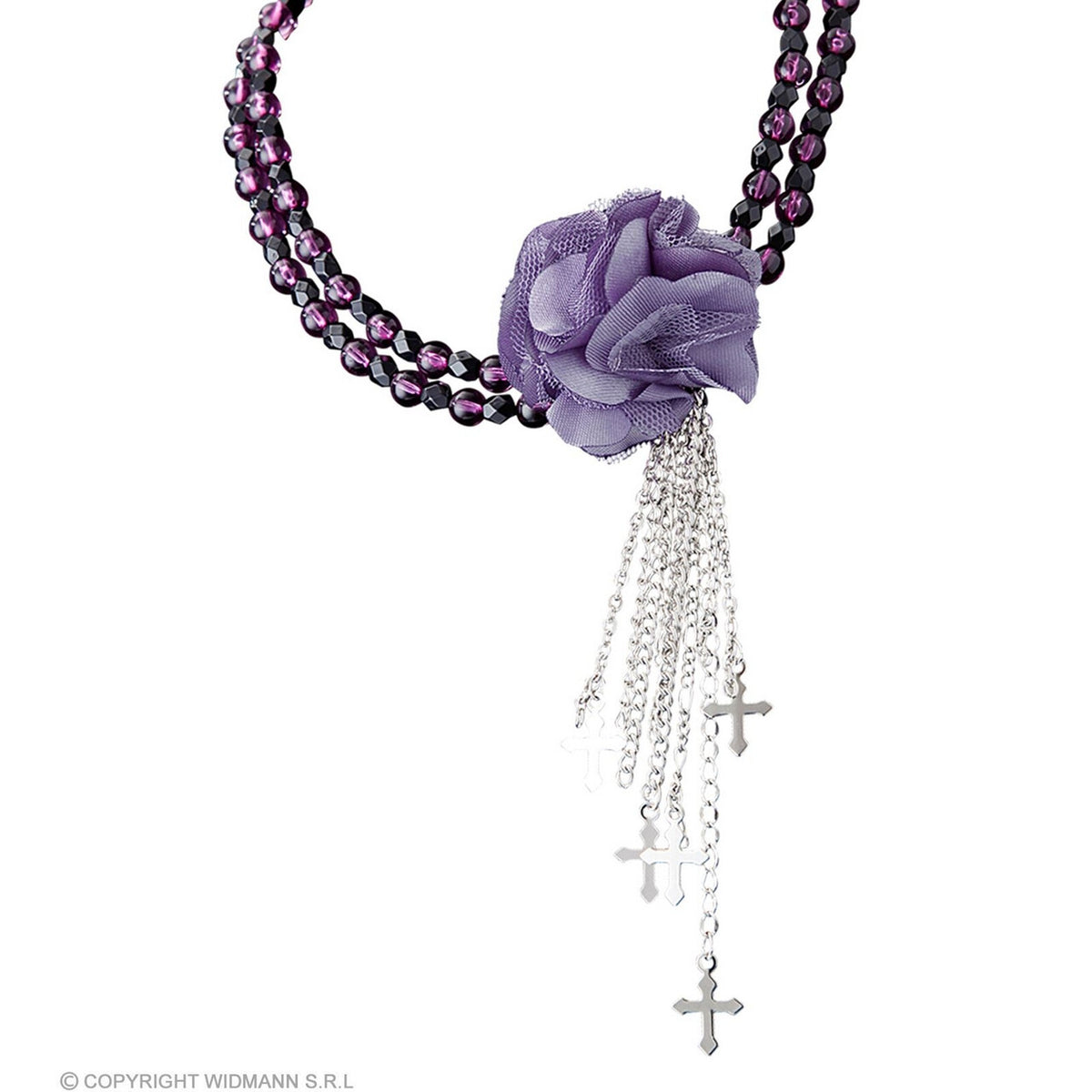 Op deze afbeelding zie je een Accessoires, van het merk Widmann. Gotsiche Choker Met Roos En Kruisjes Paars