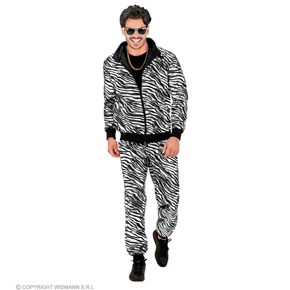 Op deze afbeelding zie je een Kostuums, van het merk Widmann. Shinen Als Een Zilveren Zebra Trainingspak Kostuum