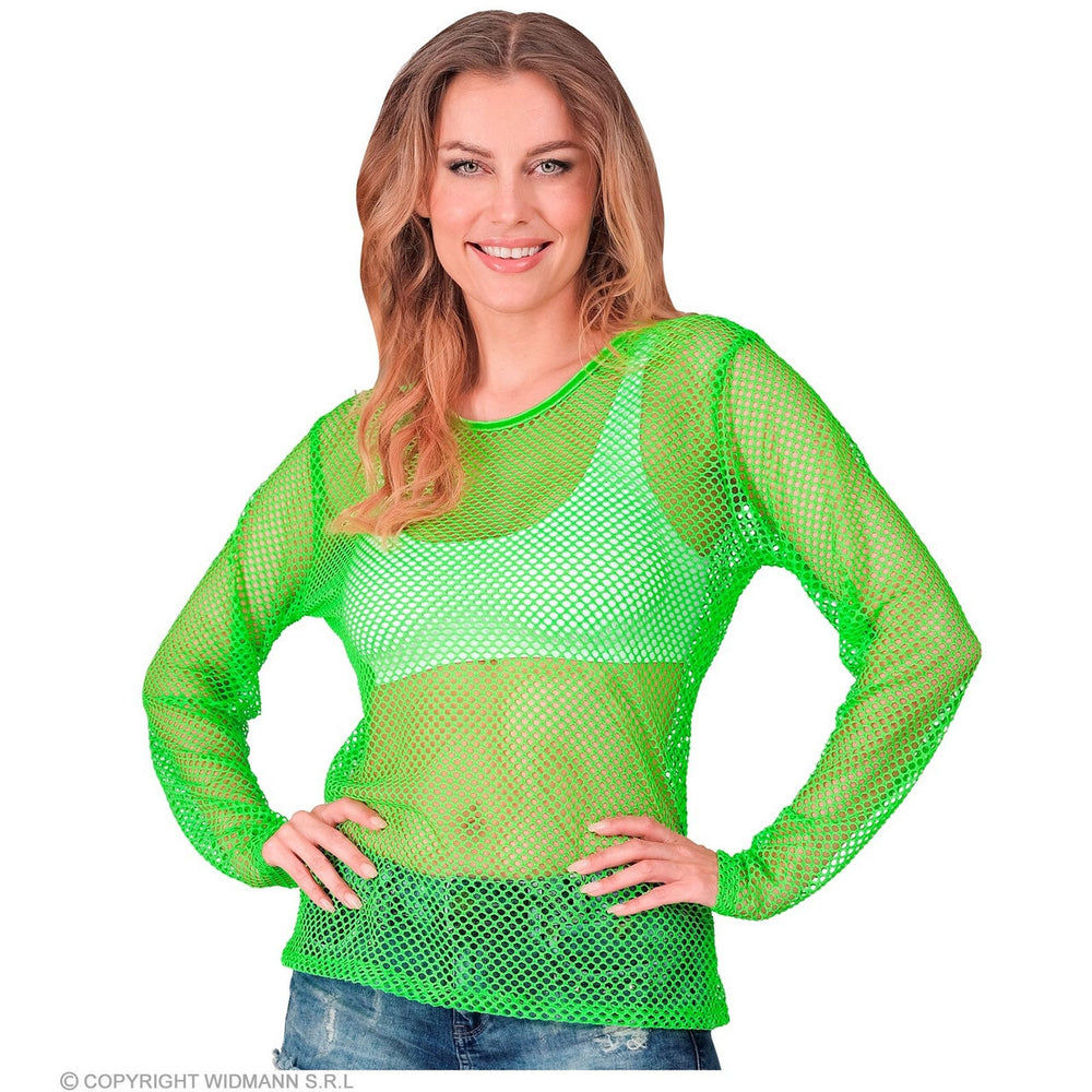 Op deze afbeelding zie je een Kostuums, van het merk Widmann. Visnet Shirt Neon Groen Vrouw
