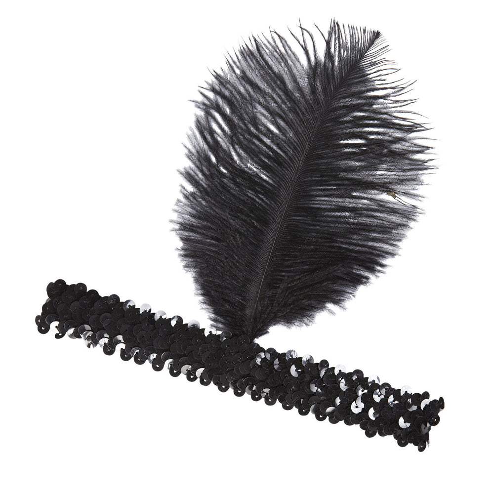 Op deze afbeelding zie je een Accessoires, van het merk Widmann. Roaring 20s Pailletten Hoofdband Met Zwarte Veer