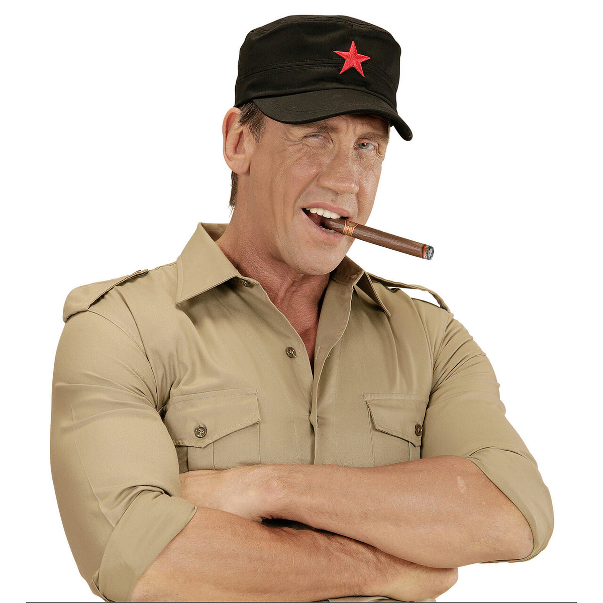 Op deze afbeelding zie je een Accessoires, van het merk Widmann. Communistische Zwarte Cap Met Rode Ster
