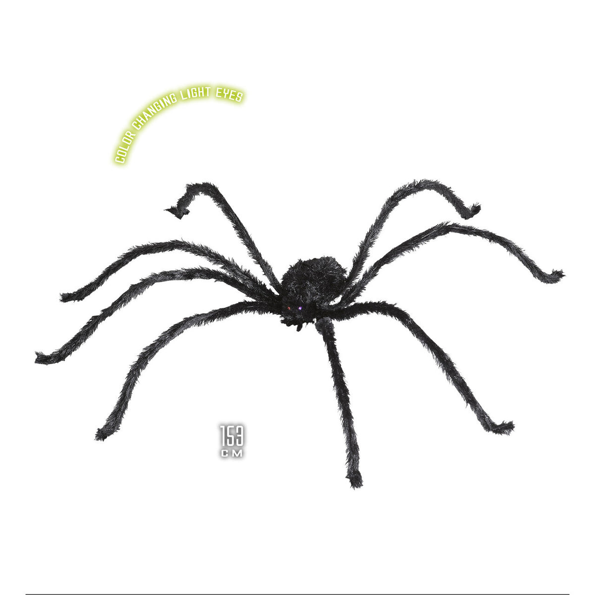 Op deze afbeelding zie je een Decoratie, van het merk Widmann. Deco Gigantische Spin Met Lichtende Ogen, 153 Centimeter