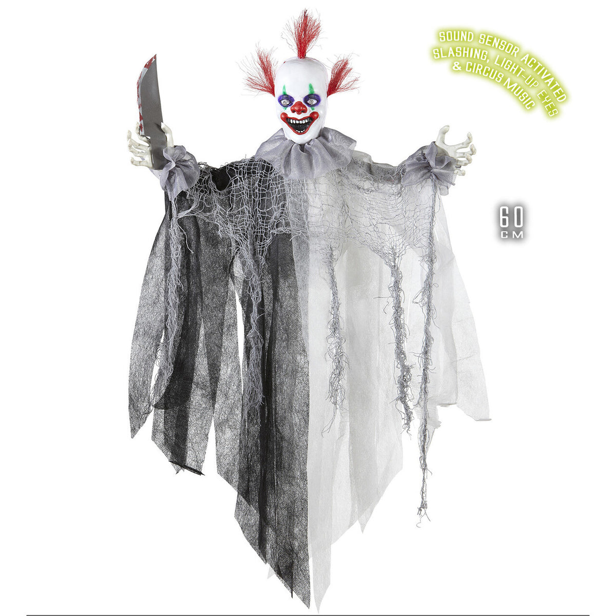 Op deze afbeelding zie je een Decoratie, van het merk Widmann. Horror-Deco Animatie Killer Clown Met Lichtgevende Ogen En Geluid
