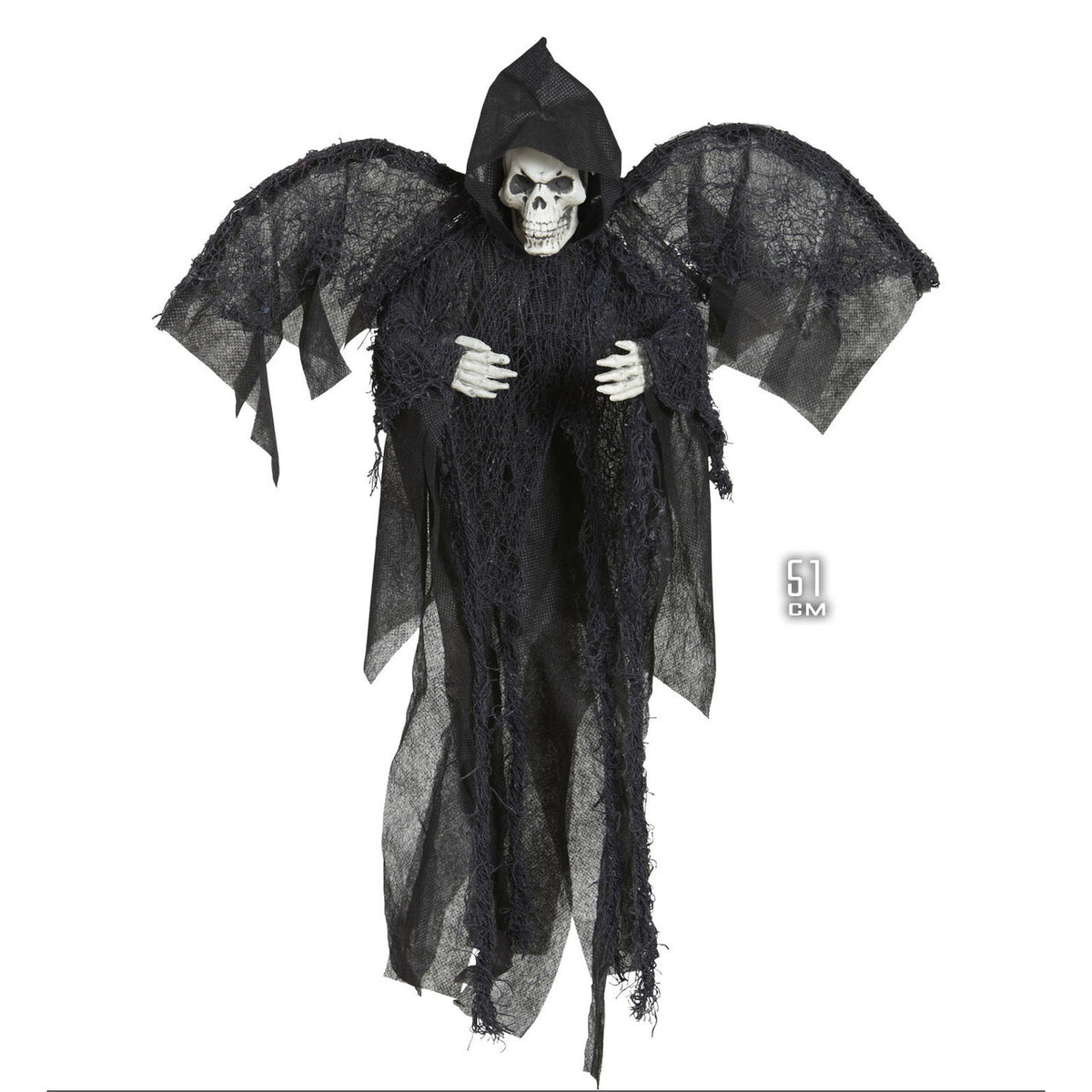 Op deze afbeelding zie je een Decoratie, van het merk Widmann. Horror Deco Grimreaper Met Vleugels, 51 Centimeter