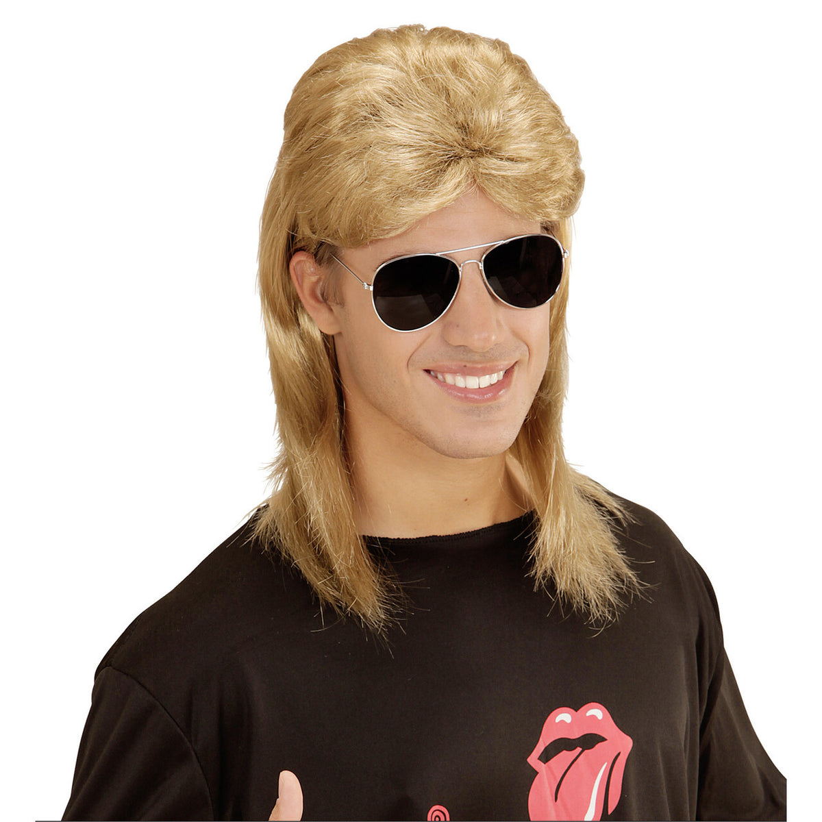 Op deze afbeelding zie je een Accessoires, van het merk Widmann. Nerd Pruik, Mullet Met Bril Blond