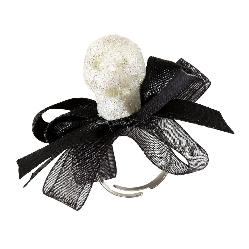 Op deze afbeelding zie je een Accessoires, van het merk Widmann. Fancy Ring Glitter Schedel Met Strikje