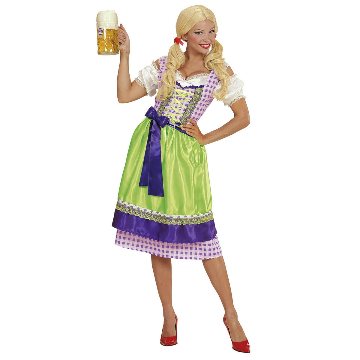 Op deze afbeelding zie je een Kostuums, van het merk Widmann. Beierse Dirndl Paars / Groen Vrouw Kostuum