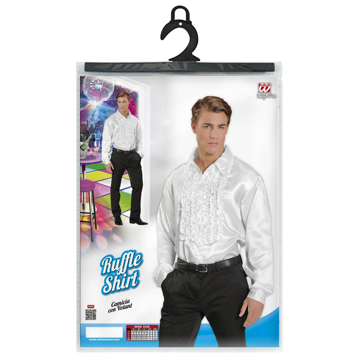 Op deze afbeelding zie je een Kostuums, van het merk Widmann. Lekker Foute Blouse Met Ruches Wit Man