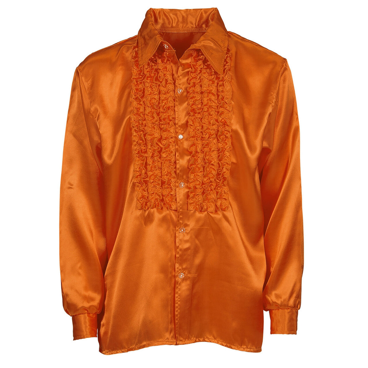 Op deze afbeelding zie je een Kostuums, van het merk Widmann. Lekker Foute Blouse Met Ruches Oranje Man