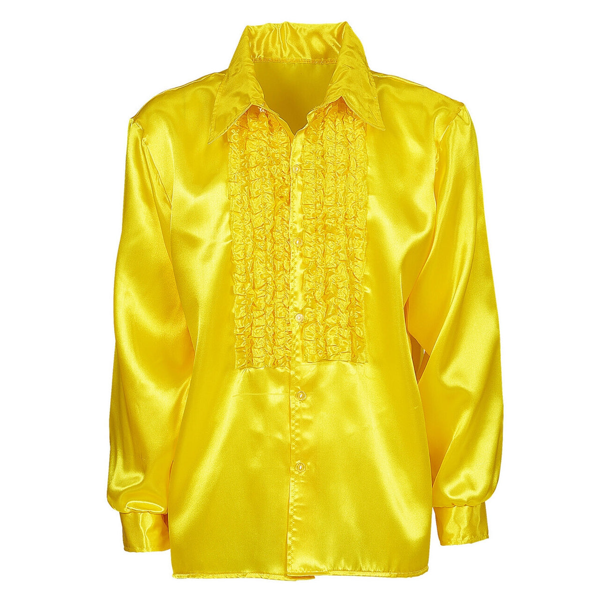 Op deze afbeelding zie je een Kostuums, van het merk Widmann. Lekker Foute Blouse Met Ruches Geel Man