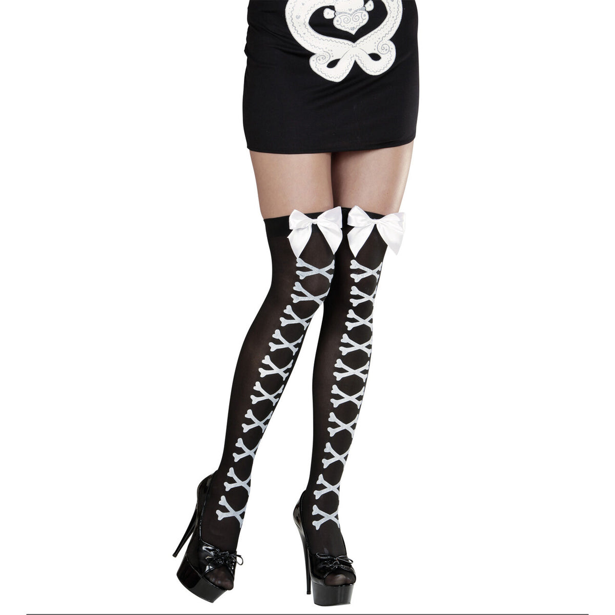 Op deze afbeelding zie je een Accessoires, van het merk Widmann. Sexy Halloween Kniekousen Gekruiste Beenderen