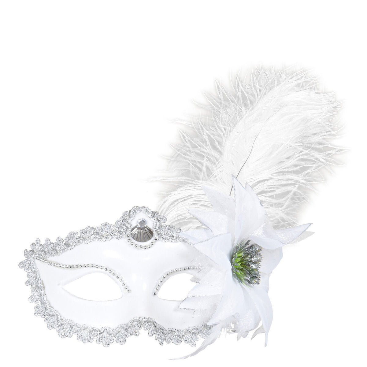 Op deze afbeelding zie je een Accessoires, van het merk Widmann. Oogmasker Wit Met Roos En Veren
