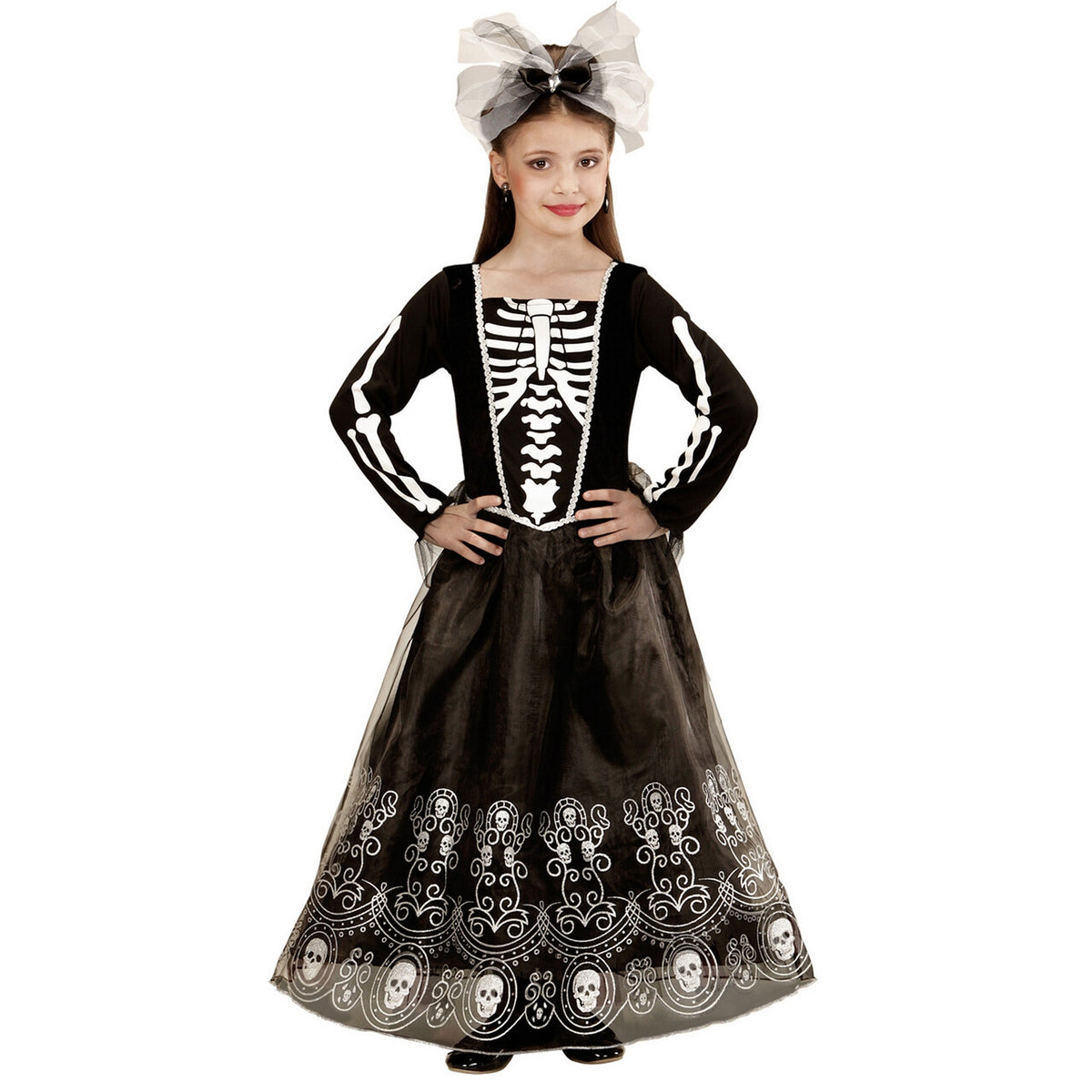 Op deze afbeelding zie je een Kostuums, van het merk Widmann. Mexicaanse Skeletria Kind Meisje Kostuum