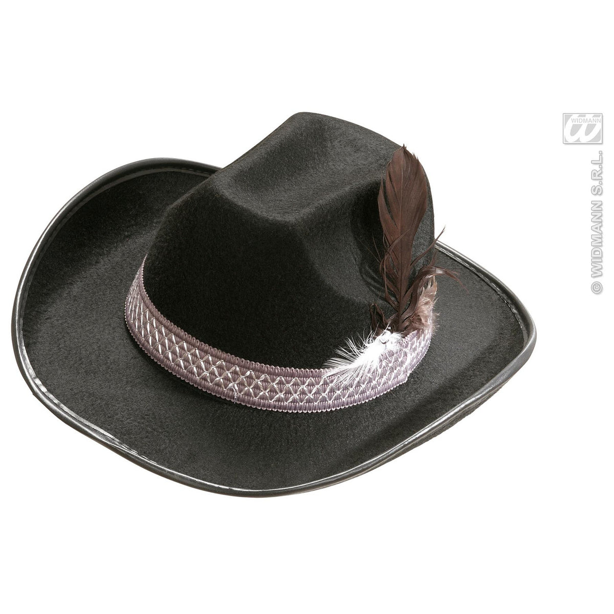 Op deze afbeelding zie je een Accessoires, van het merk Widmann. Cowboyhoed Zwart Met Veren, Kind