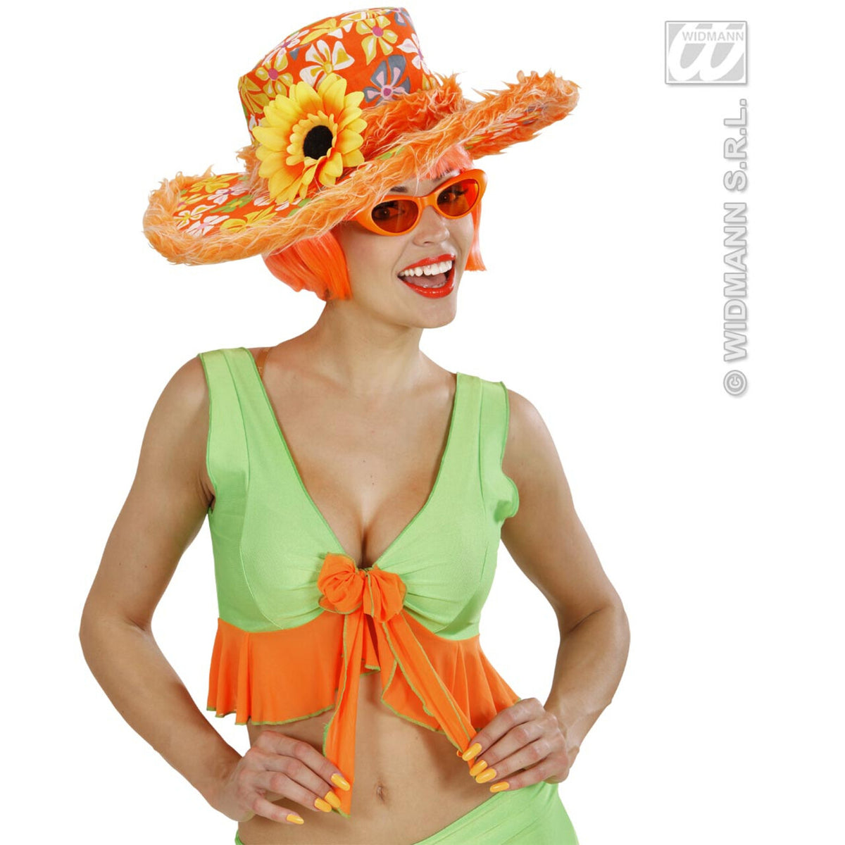 Op deze afbeelding zie je een Accessoires, van het merk Widmann. Hoed Ibiza Met Zonnebloem, Oranje