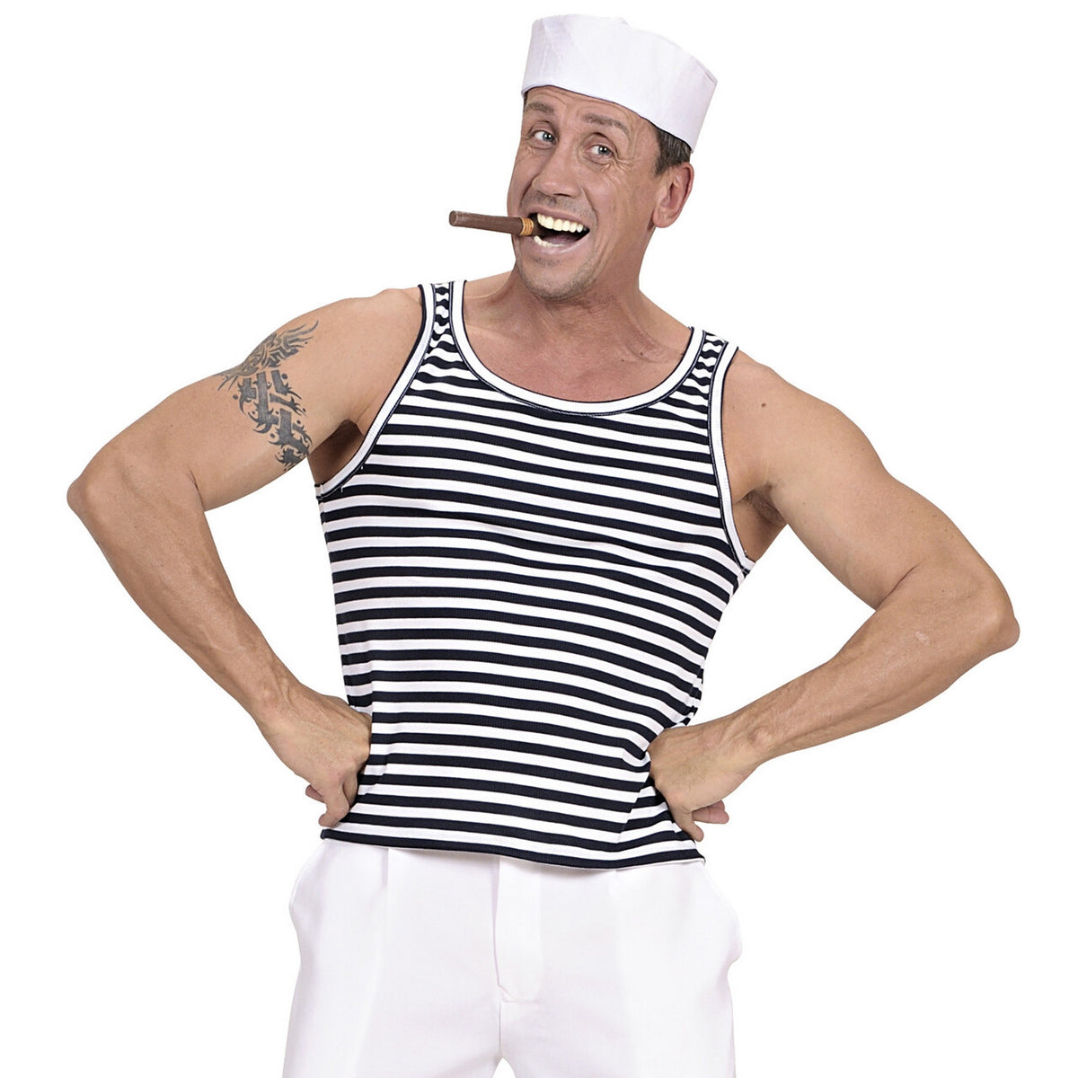 Op deze afbeelding zie je een Kostuums, van het merk Widmann. Zeemanshirt Gestreept