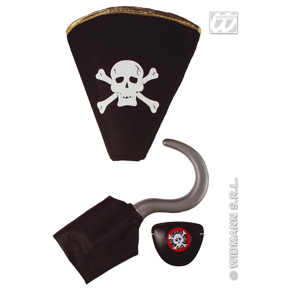 Op deze afbeelding zie je een Accessoires, van het merk Widmann. Piratenset Haak Hoed Ooglap
