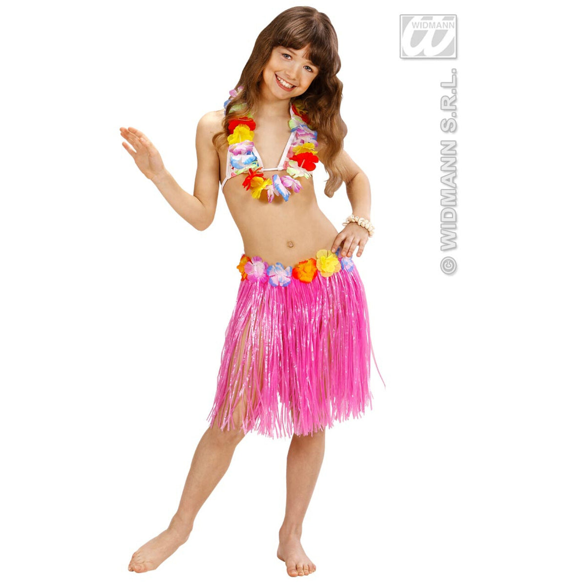 Op deze afbeelding zie je een Accessoires, van het merk Widmann. Hawaiirokje Met Bloemenriem Kind, Roze