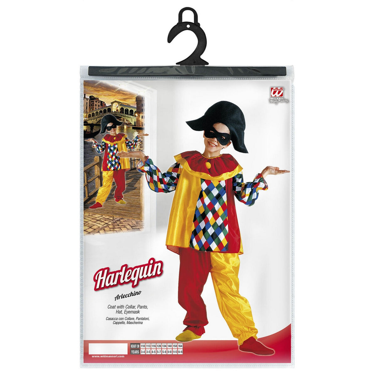 Op deze afbeelding zie je een Kostuums, van het merk Widmann. Kleurrijke Harlekijn Kind Kostuum Kind