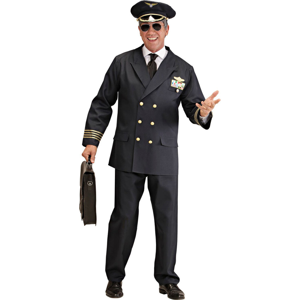 Op deze afbeelding zie je een Kostuums, van het merk Widmann. Piloot Luxe Captain Boeing Kostuum Man